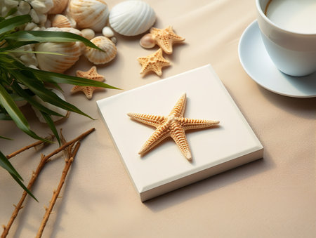 Elegant Ceramic Coaster Mockup for Tableware - AI Generatedの素材