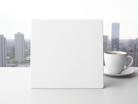 Elegant Ceramic Coaster Mockup for Tableware - AI Generatedの素材