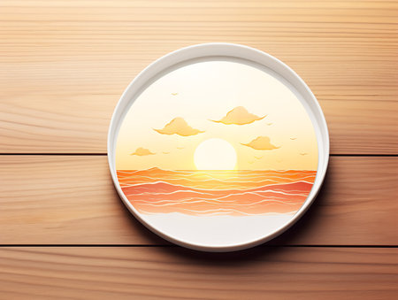Elegant Ceramic Coaster Mockup for Tableware - AI Generatedの素材