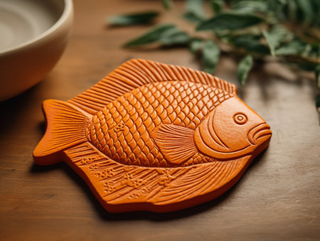 Elegant Ceramic Coaster Mockup for Tableware - AI Generatedの素材