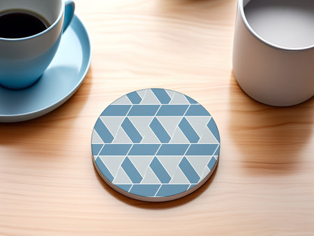 Elegant Ceramic Coaster Mockup for Tableware - AI Generatedの素材