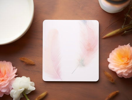 Elegant Ceramic Coaster Mockup for Tableware - AI Generatedの素材