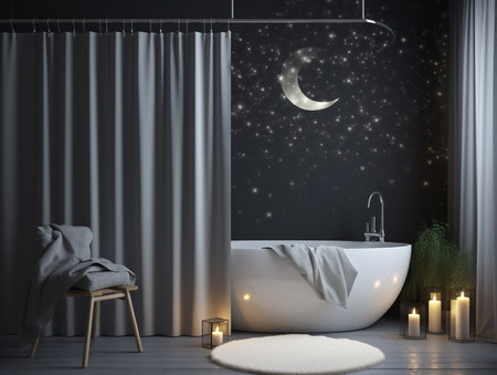 Stylish Shower Curtain Mockup for Bathroom Decor - AI Generatedの素材