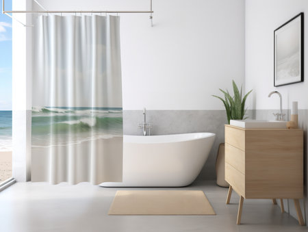 Stylish Shower Curtain Mockup for Bathroom Decor - AI Generatedの素材