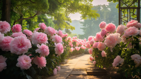 Lush Peony Garden in Bloom - AI Generatedの素材