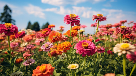 Late Summer Zinnia Field Radiance - AI Generatedの素材