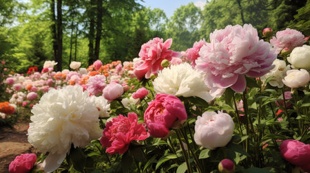 Lush Peony Garden in Bloom - AI Generatedの素材