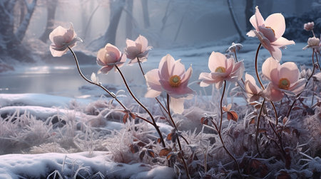 Winter's Frosty Hellebore Haven - AI Generatedの素材