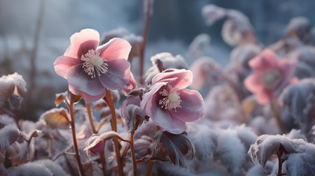 Winter's Frosty Hellebore Haven - AI Generatedの素材