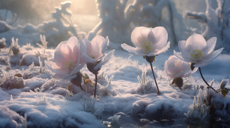 Winter's Frosty Hellebore Haven - AI Generatedの素材