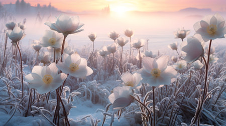 Winter's Frosty Hellebore Haven - AI Generatedの素材