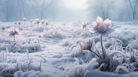 Winter's Frosty Hellebore Haven - AI Generatedの素材