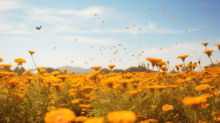 Autumn Marigold Field with Butterflies - AI Generatedの素材