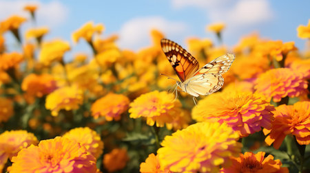 Autumn Marigold Field with Butterflies - AI Generatedの素材