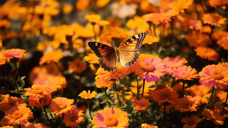 Autumn Marigold Field with Butterflies - AI Generatedの素材