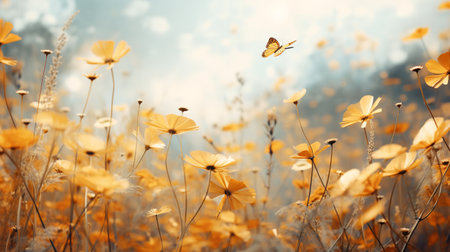 Autumn Marigold Field with Butterflies - AI Generatedの素材