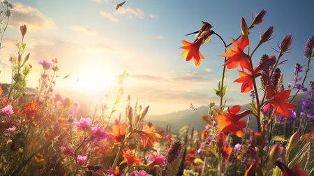 Autumn Wildflower Meadow Charm - AI Generatedの素材