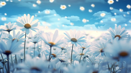 Snow-Kissed Daisy Field in Winter - AI Generatedの素材