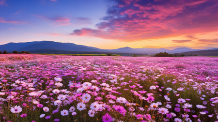 Vibrant Summer Flower Field - AI Generatedの素材