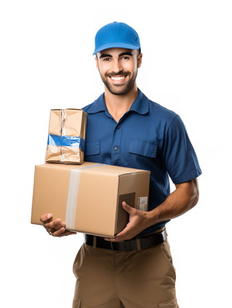 Male Postman Delivering Package, AI Generatedの素材
