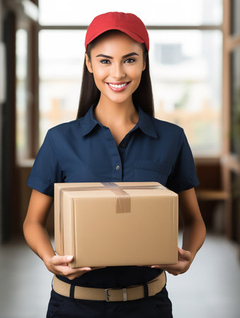 Female Postwoman Delivering Mail, AI Generatedの素材