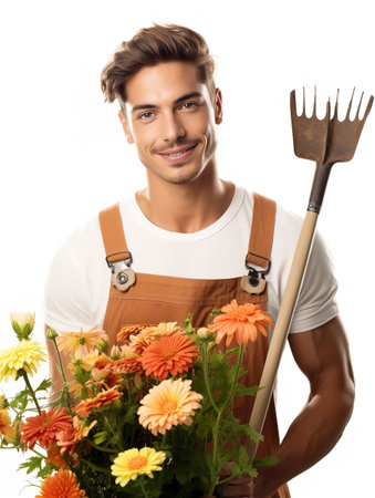 Male Gardener Tending Plants, AI Generatedの素材