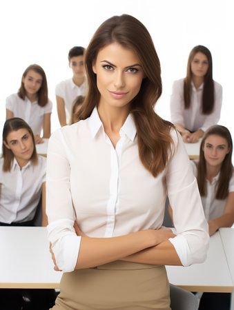 Female Teacher Leading Class, AI Generatedの素材