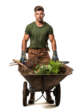 Male Gardener Tending Plants, AI Generatedの素材
