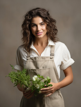 Female Gardener with Flowers, AI Generatedの素材