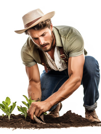 Male Gardener Tending Plants, AI Generatedの素材