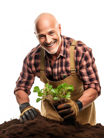 Male Gardener Tending Plants, AI Generatedの素材