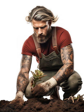 Male Gardener Tending Plants, AI Generatedの素材