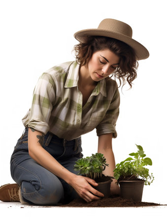 Female Gardener with Flowers, AI Generatedの素材
