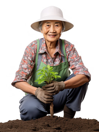 Female Gardener with Flowers, AI Generatedの素材