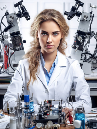 Innovative Female Scientist in Lab, AI Generatedの素材