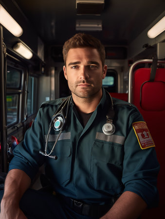 Dedicated Male Paramedic on Duty, AI Generatedの素材
