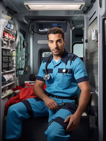 Dedicated Male Paramedic on Duty, AI Generatedの素材
