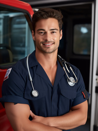 Dedicated Male Paramedic on Duty, AI Generatedの素材