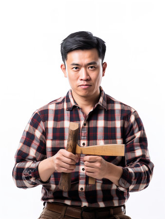 Skilled Male Carpenter Crafting Wood, AI Generatedの素材