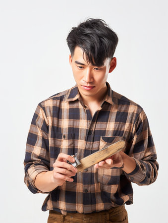 Skilled Male Carpenter Crafting Wood, AI Generatedの素材
