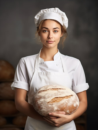 Skilled Female Baker Creating Pastries, AI Generatedの素材