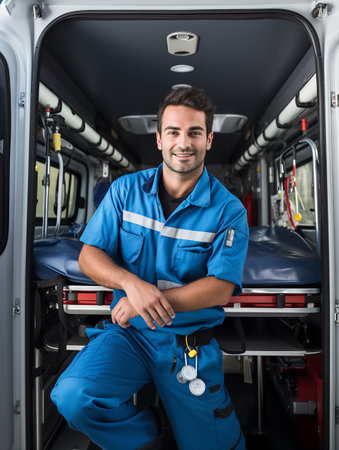 Dedicated Male Paramedic on Duty, AI Generatedの素材