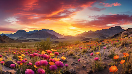 Desert Bloom Oasis with Cacti - AI Generatedの素材