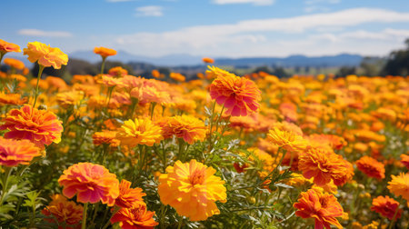 Autumn Marigold Field with Butterflies - AI Generatedの素材