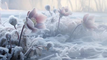 Winter's Frosty Hellebore Haven - AI Generatedの素材