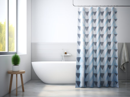 Stylish Shower Curtain Mockup for Bathroom Decor - AI Generatedの素材