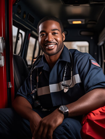 Dedicated Male Paramedic on Duty, AI Generatedの素材