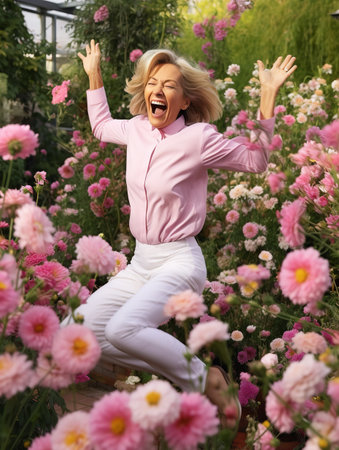Female Gardener with Flowers, AI Generatedの素材
