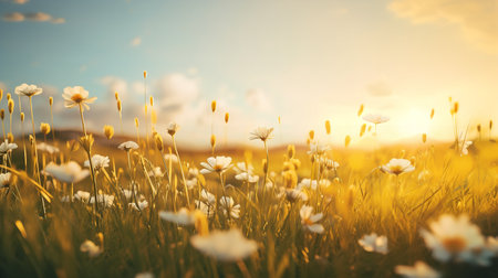 Vibrant Summer Flower Field - AI Generatedの素材