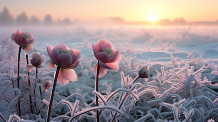 Winter's Frosty Hellebore Haven - AI Generatedの素材